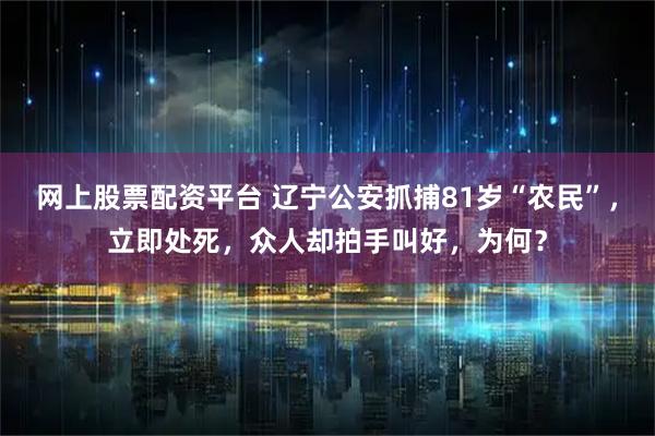 网上股票配资平台 辽宁公安抓捕81岁“农民”，立即处死，众人却拍手叫好，为何？